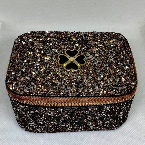 kate spade Jewelry - Kate Spade Odette All-Glitter Bling Black & Rose Gold Travel Jewelry Case EUC